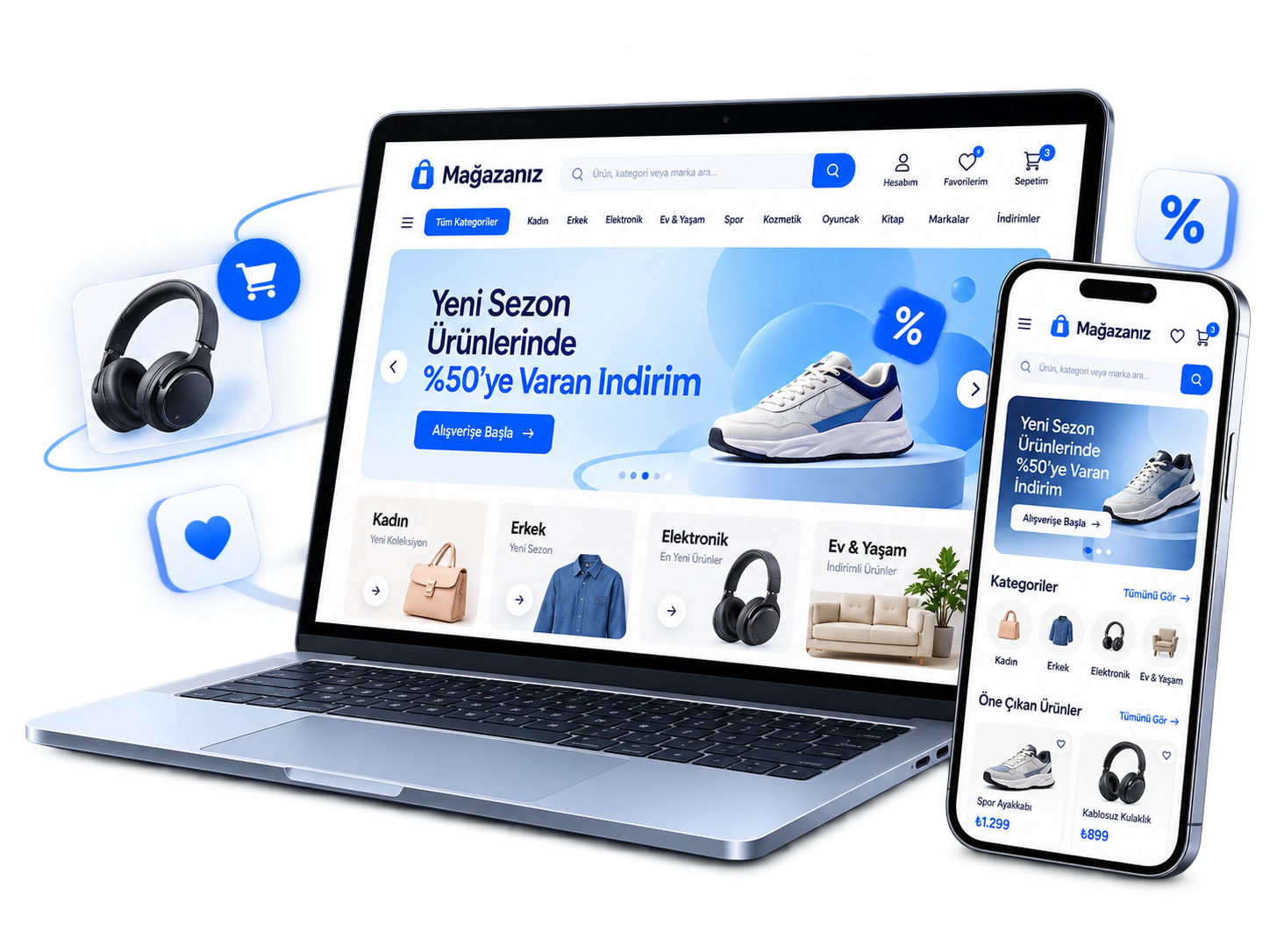 İdeal E-Ticaret masaüstü ve mobil online mağaza tasarımı