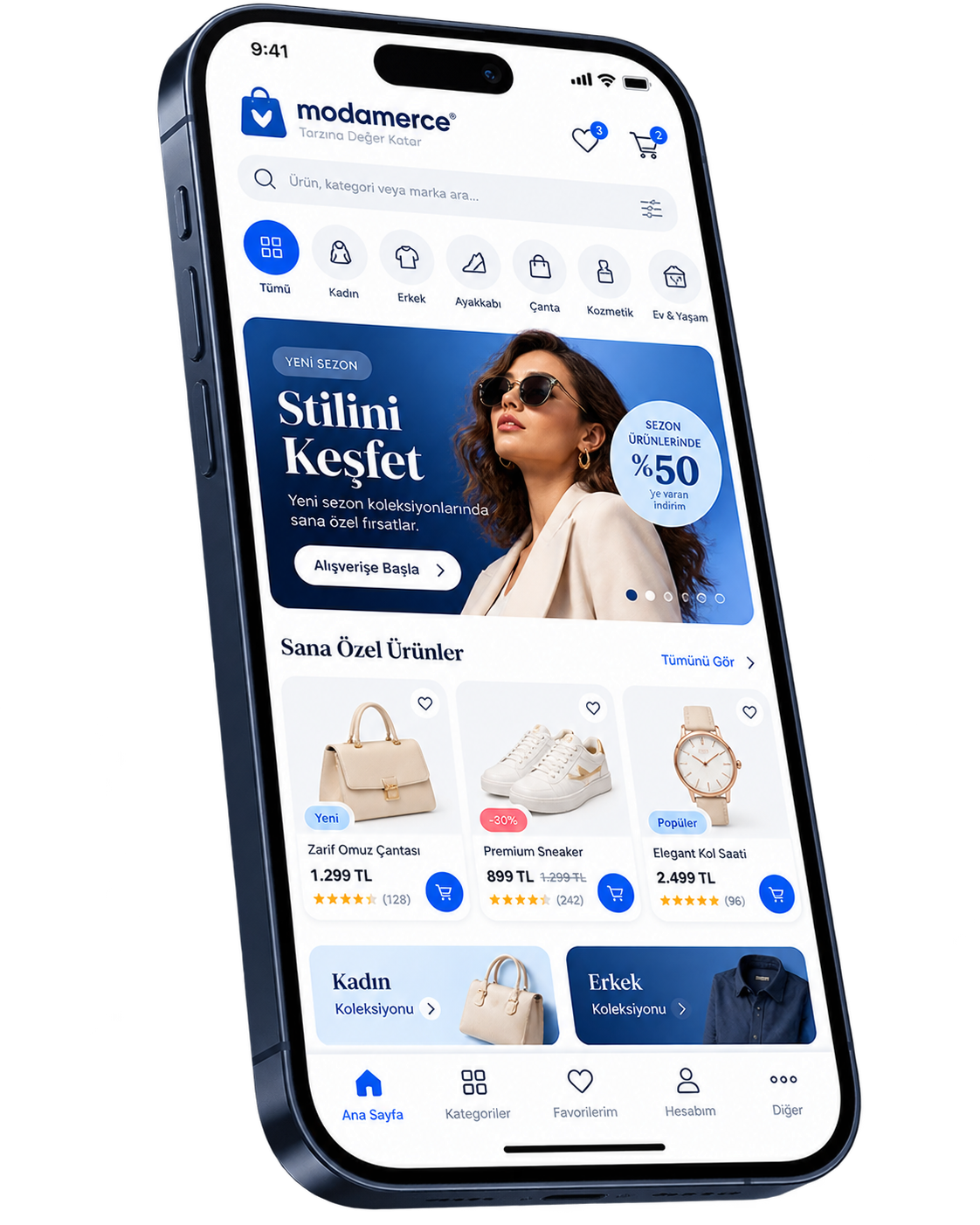 Mobil uyumlu e-ticaret mağazasının cep telefonu üzerinde örnek görünümü