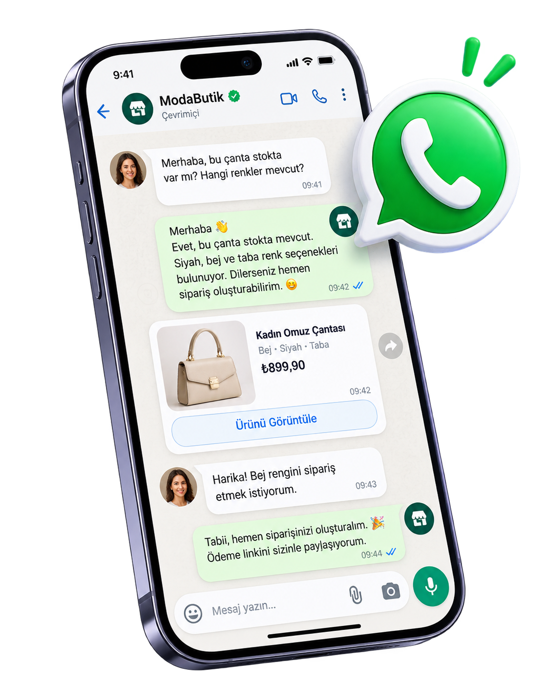 WhatsApp üzerinden müşteri ile iletişim örneği